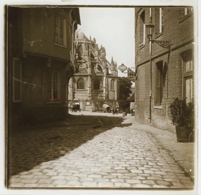 FRANCE La collégiale d'EU Normandie Photo Plaque de verre Stereo Vintage c1910