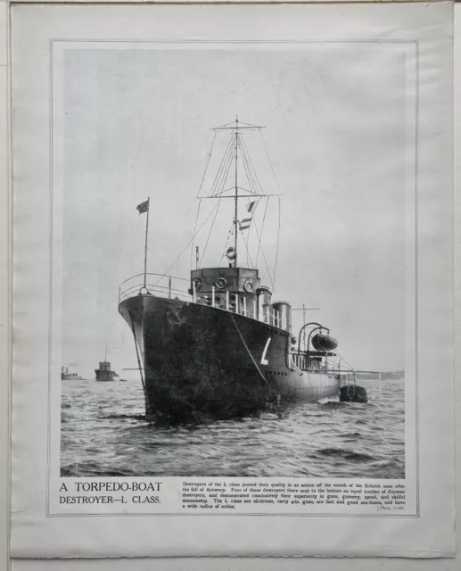 1915 Ww1 Print & Text Torpedo-Boat Destroyer L Class Oil Driven Sea Boat