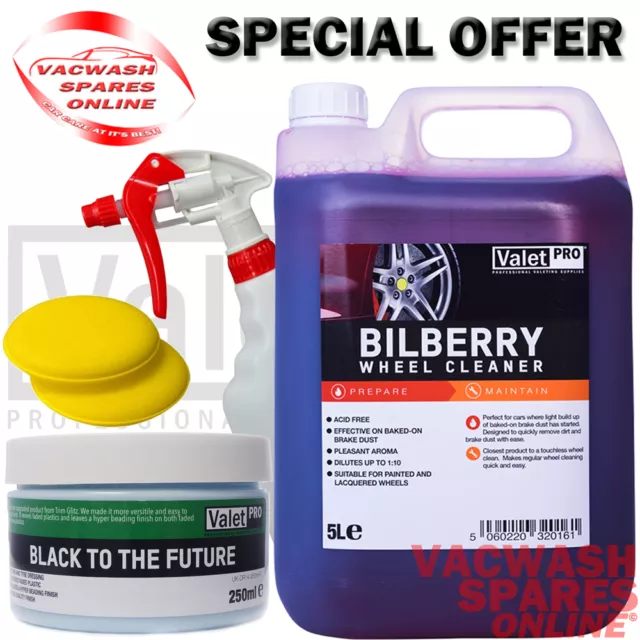 Valetpro Bilberry Wheel Cleaner 5L & Black To The Future 250Ml *Non Acid*