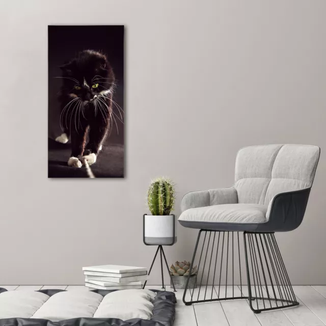 Wand-Bild Kunstdruck aus Hart-Glas Hochformat 50x100 Schwarze Katze 2