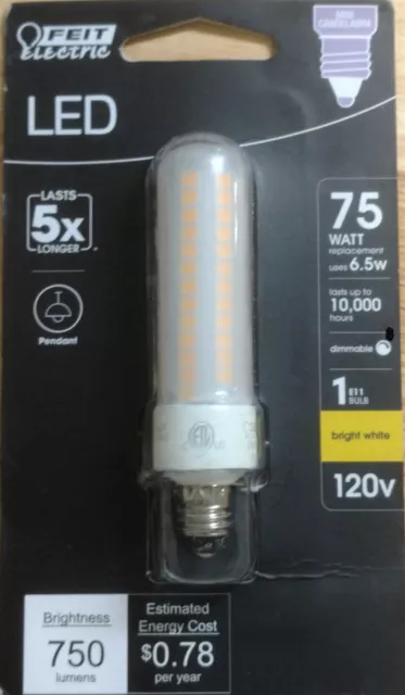 Feit 75 Watt Bright White T4 Mini Candelabra E11 LED Light Bulb 1pk (HL7)