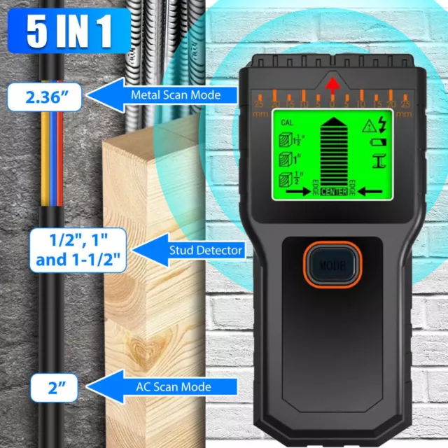 5 in 1 Electric Detector Wall Wood Metal Sensor Wire Stud Finder Cable Scanner