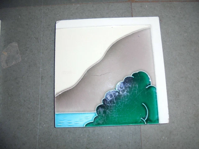 4 Pc Vintage Natural Lake Scenery Design T.S Trademark Ceramic Tiles,Japan 6