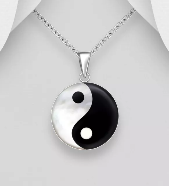 Yin Yang Harmony Pendant Hallmark 925 Sterling Silver Mother Of Pearl 20mm Width