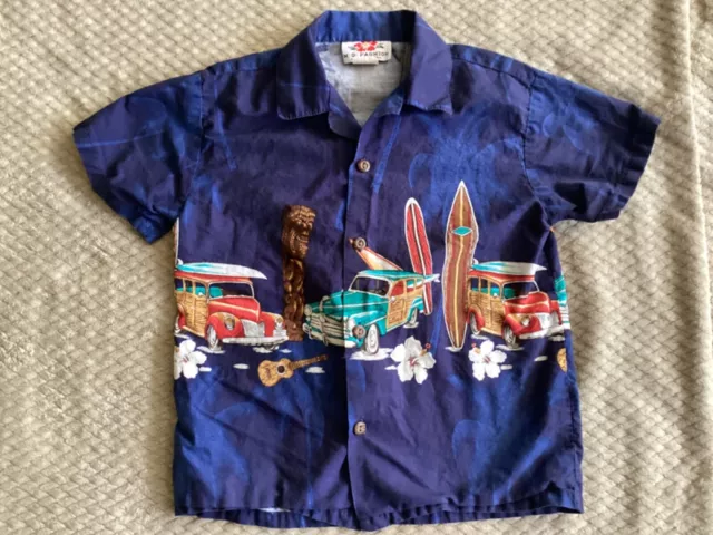 M D Fashion Vintage Boys Surfing 100% Cotton Button-Up Hawaiin Shirt Size 6