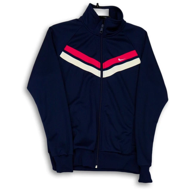 Nike Womens Blue Long Sleeve Mock Neck Pockets Full Zip Jacket Size Large