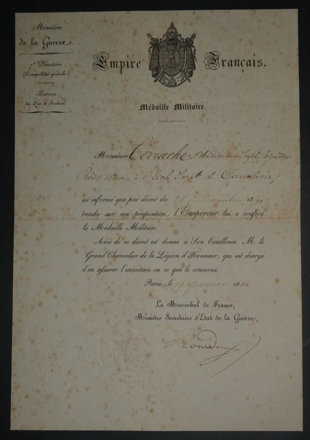 JACQUES LOUIS RANDON LETTRE SIGNÉE REMISE DE MÉDAILLE A Mr TERRACHE