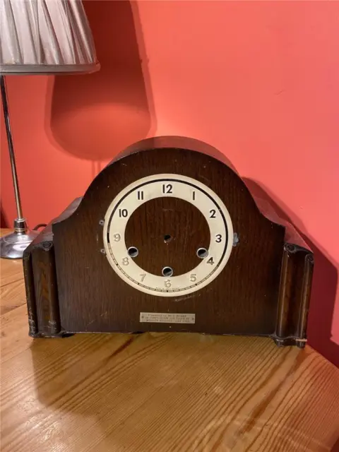 361b Vintage 1950's Smiths Empty Wooden Mantle Clock Case