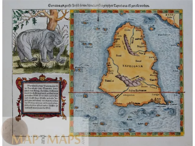 Sri Lanca Sebastian Munster, Original antique map, Ceylon or Sumatra