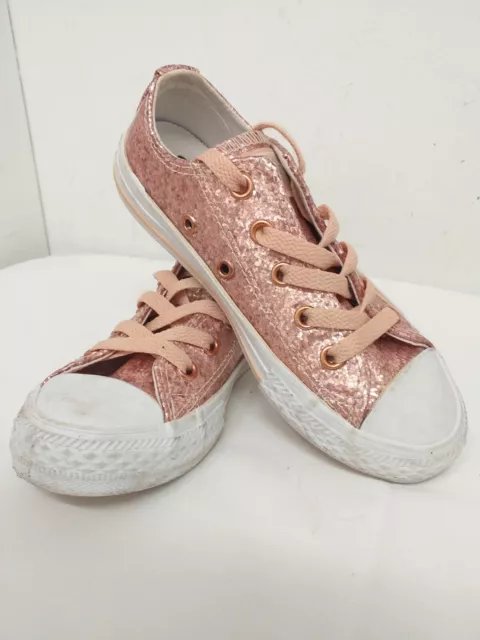 CONVERSE ALL STAR Low Top Sparkly Pink Glitter trainers Kids Size