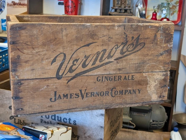 VERNOR'S GINGER ALE James Vernor Wooden Advertising Crate Box Detroit MI Vernors $650.00 - PicClick