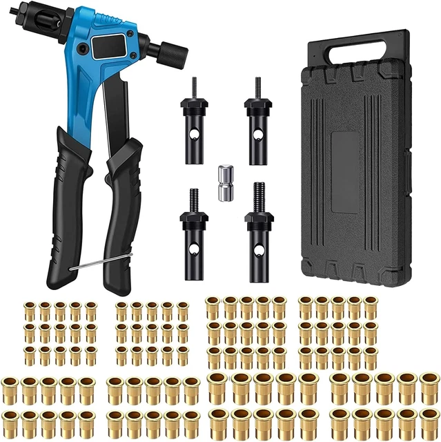 Kit 8" Rivettatrice Professionale Con 100Pz Rivetti Dadi M3 M4 M5 M6 Pinza Pisto