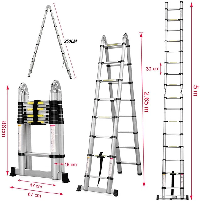 Scala telescopica scala pieghevole scala multiuso 5 m (2,5 m + 2,5 m) 2