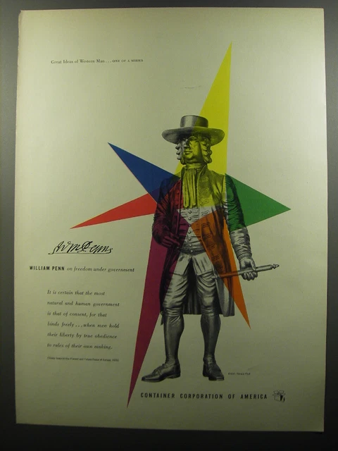 1956 Container Corporation of America  Ad - William Penn on freedom