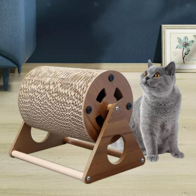 Cat Scratcher Cardboard Kitty Rolling Exercise with Solid Wood Stand Cat Toy