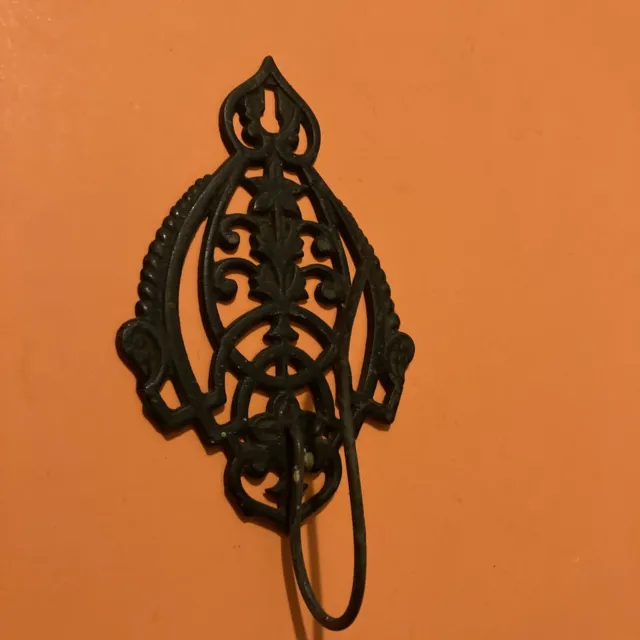 Antique Cast Iron Wall Hook Ornate Victorian Mail Bills Unique Rare Rustic Old