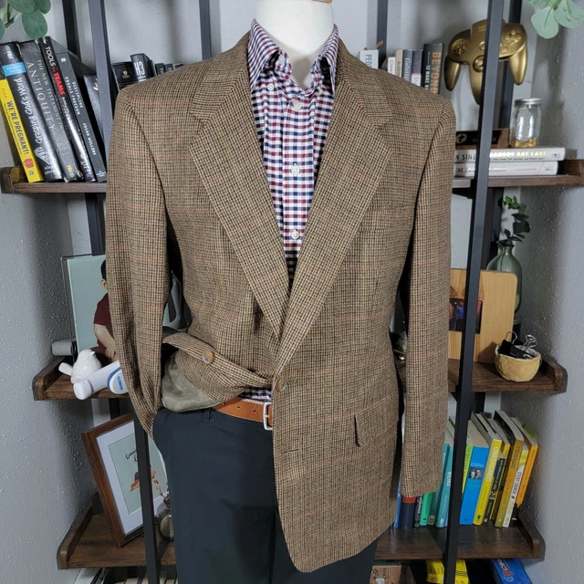 VTG Hart Schaffner Marx Men's Tweed Sport Coat Blazer Two Button Plaid Tweed 42R