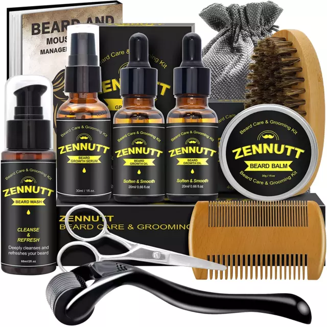 Beard Growth Kit Derma Roller Boosts Hair Mustache Serum Oil Balm Men Care Gift