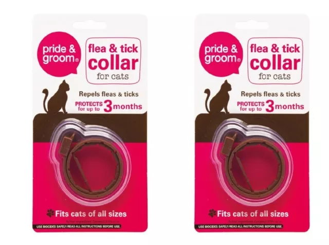 2 x Cat Flea & Tick Collar Flee  3 Months Protection Stretch Fits All Size Cats