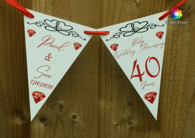 Ruby Wedding Anniversary personalised bunting banner