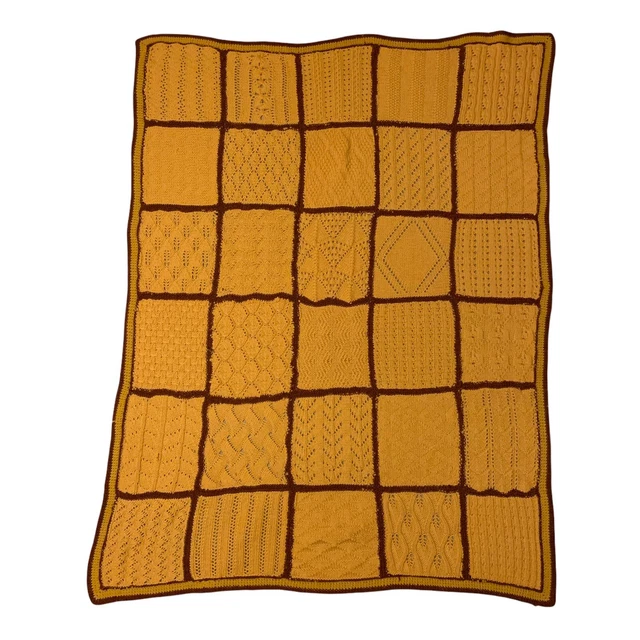 Vintage Handmade Crochet Afghan Blanket Throw Quilt 60x45 Gold Burgundy
