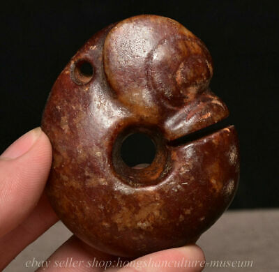 2.2" Ancient China Hongshan Culture Old Jade Carved Yu Pig Dragon Pendant