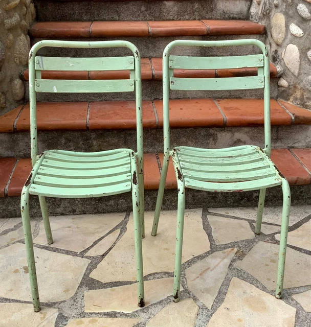 Paire d’Anciennes CHAISES INDUSTRIELLES BISTROT ATELIER 1930 TUBE METAL & BOIS