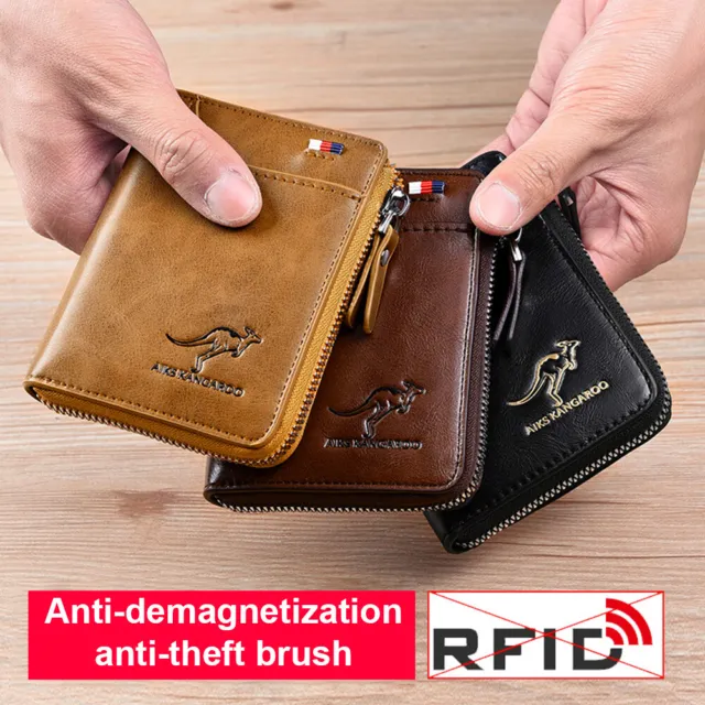 Mens RFID Blocking Credit Card ID Leather Wallet Holder Waterproof Zipper Purse