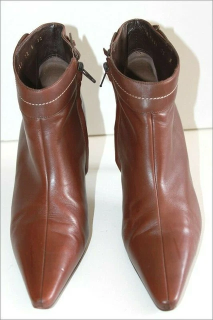 SALVATORE FERRAGAMO Bottines Boots Pointues Tout Cuir Marron T 8 US / 40 FR TBE