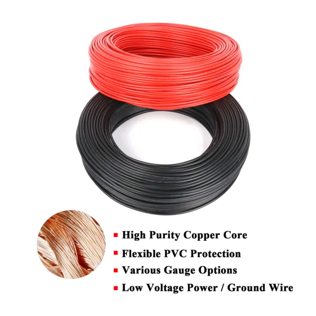 12 Gauge Copper Power Wire Lot 12 AWG Black Red Car Hookup OFC Primary Cable Lot