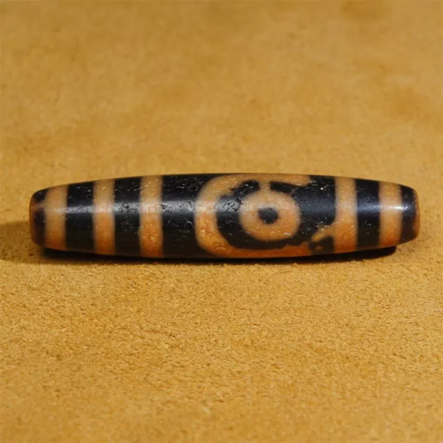 Ancient Tibetan DZI Beads Old Agate Yellow Stripe 2 Eye Totem Amulet Pendant GZI 3