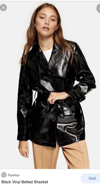 TOPSHOP BLACK VINYL Belted shacket Jacket Uk8 23.00 PicClick UK