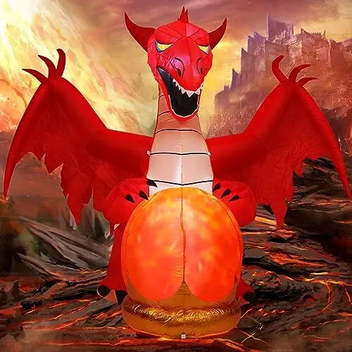 6.8 FT Halloween Inflatables Dragon Outdoor Decorations Blow Up Yard Red Drag...