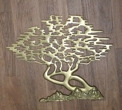 VTG Lg Solid Brass Bonsai Tree of Life Wall Hanging Art Sculpture Mid-Century