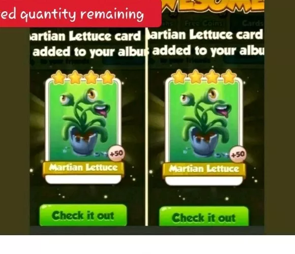 2x martian lettuce Coin master cards ‼***get CARDS IMMEDIATELY!!!