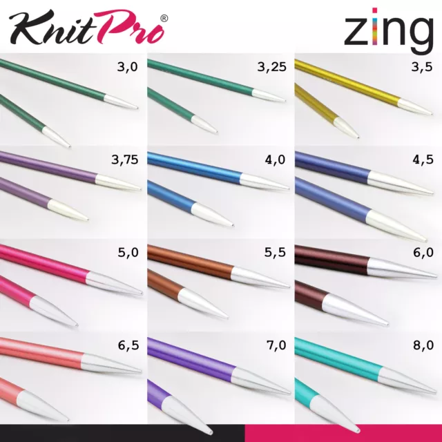 KnitPro Zing Austauschbare Nadelspitzen Länge 11,5 cm Aluminium 12 Größen