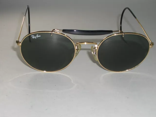 Vintage B&L Ray Ban W0920 Gold/Black G15 Round Outdoorsman Aviator Sunglasses Vintage B&L Ray Ban W0920 Gold/Black G15 Round Outdoorsman Aviator Sunglasses