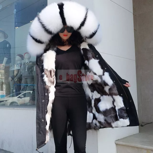 Women's Real Fox/Raccoon Fur Collar Coat Fox Fur Lined Jacket Winter Warm Parka