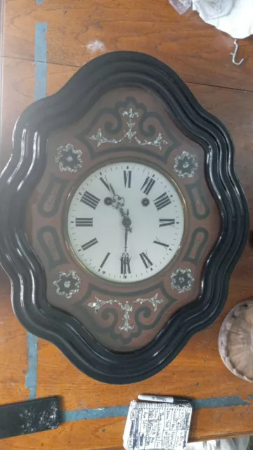 Early 1900sMorbier Picture Frame wall clock, stained wood w/glass,mother ofpearl