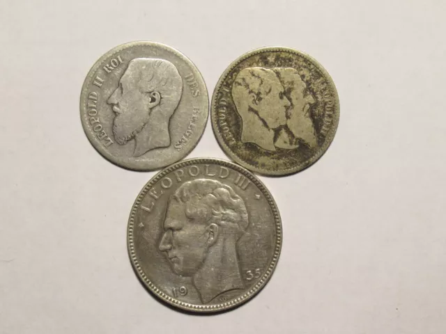 Léopold Ii & Iii - Lot Argent, 3 Monnaies Belges / Lot 3 Belgian Silver Coins