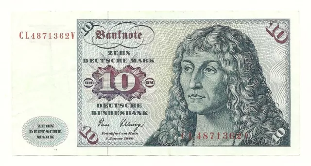 10/Zehn Deutsche Mark (DM) Schein 2. Januar 1980 Banknote/Papiergeld/Geldschein