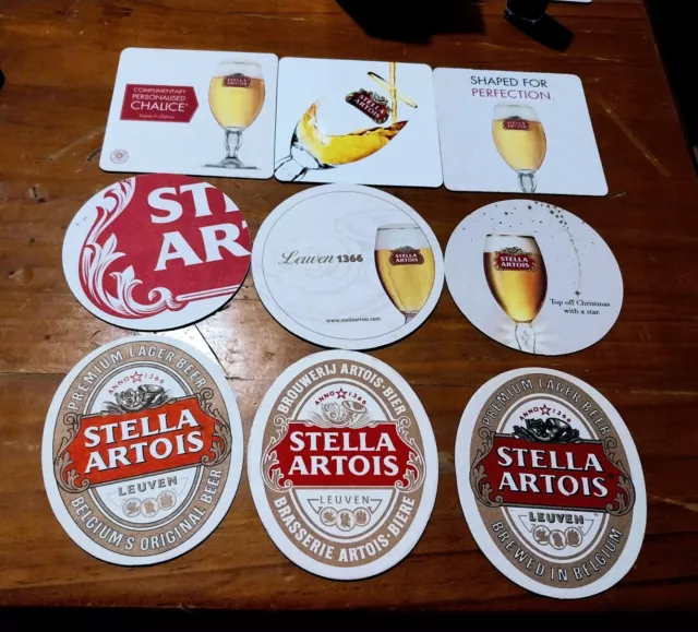 Set of 9 Stella Artois beer coasters