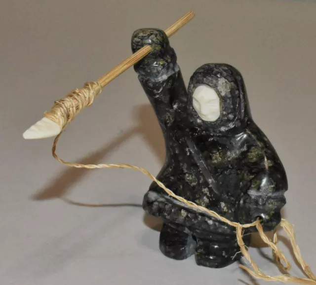 Jon Fathom Serpentine Carving of Eskimo with Spear 3.25" with Box