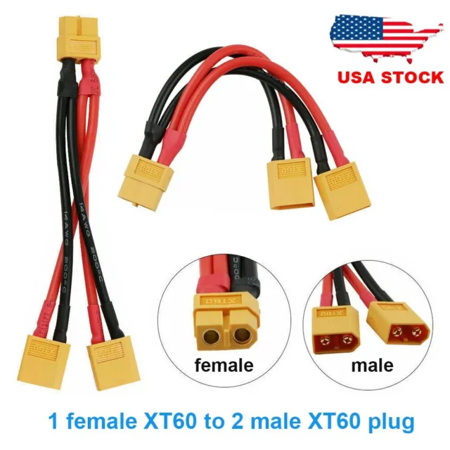 Amass XT60 Parallel Connector Cable Extension Lipo Battery Y Splitter Adapter US