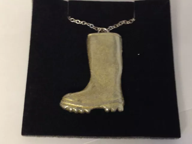 Wellington Boot FT62 Pewter On 16" Silver Plated Curb Necklace