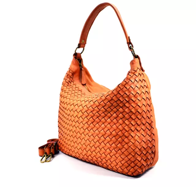 ITALIAN  HAND-WOVEN WASHED LEATHER SHOULDER BAG - WePell Firenze - MADE IN ITALY