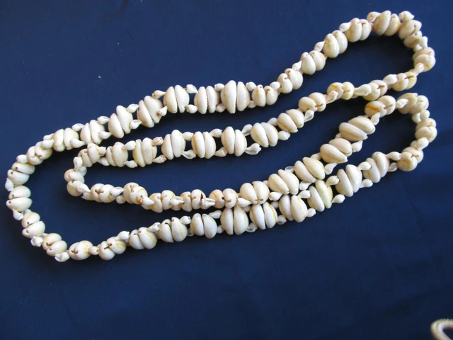 Collier Long Vintage Années 70 En Coquillages Style Tahiti - Occasion, Pièce Unique Bohème