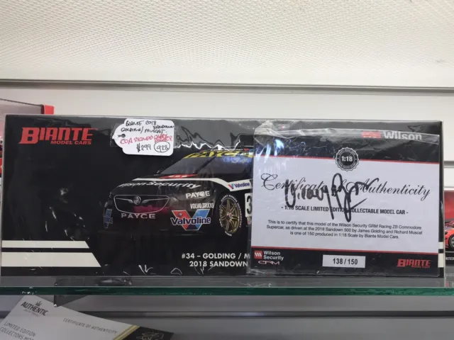 Biante 1/18 Grm Racing Zb Commodore 2018 Sandown 500 Golding/Muscat New Signed