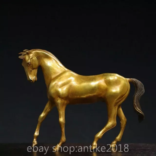 10" Old Chinese Copper Gild Dynasty Palace Fengshui 12 Zodiac Horse Statue