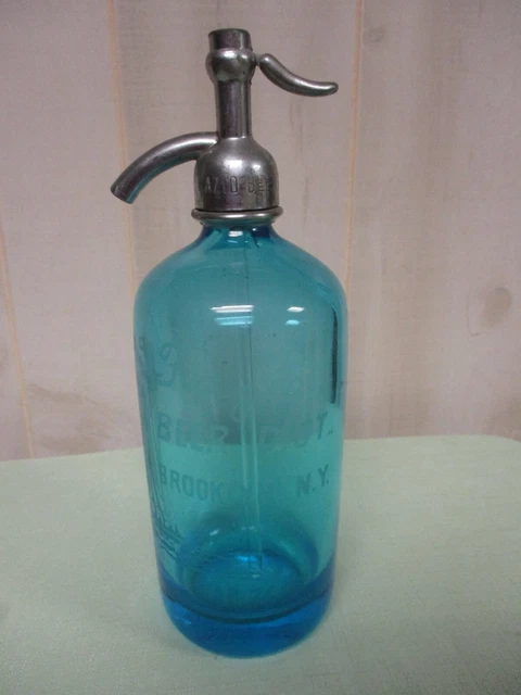 Great Vintage Blue Glass Seltzer Bottle ~ Fazio Beer Dist. Brooklyn, N.Y.